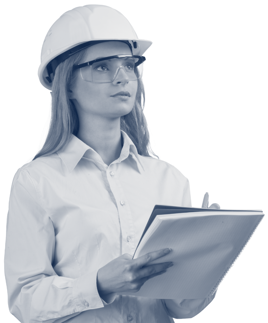 Female engineer with hard hat and clipboard, representing manufacturing recruitment and engineering talent solutions.